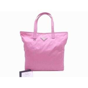 PRADA Tote Bag Triangle Logo Plate Pink Leather Shoulder